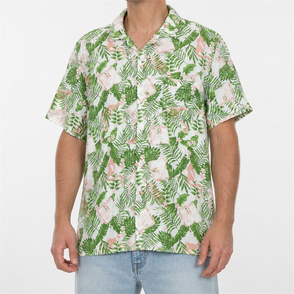 MTV Shirt Mens Medium Tropical Flamingo Hawaiian Button Up Music Palm